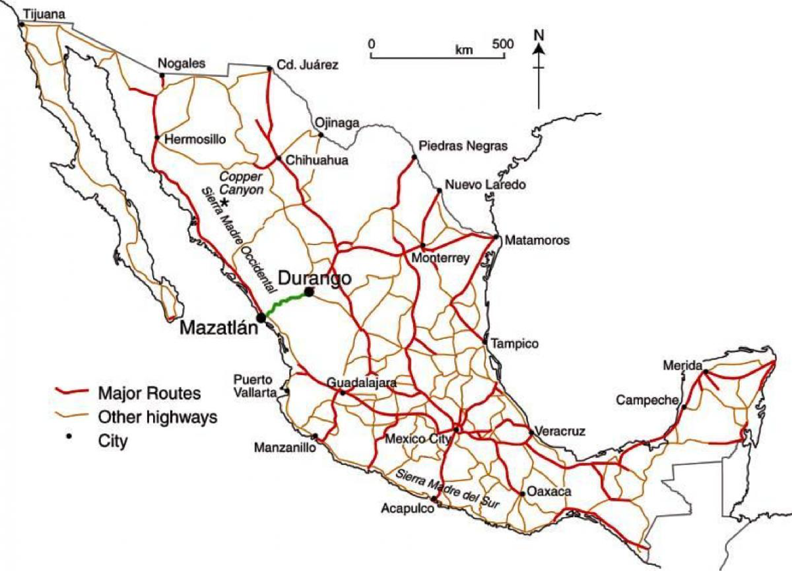 Figure 3.4.6.1  Reseau routier federal Mexicain (reseau structurant)