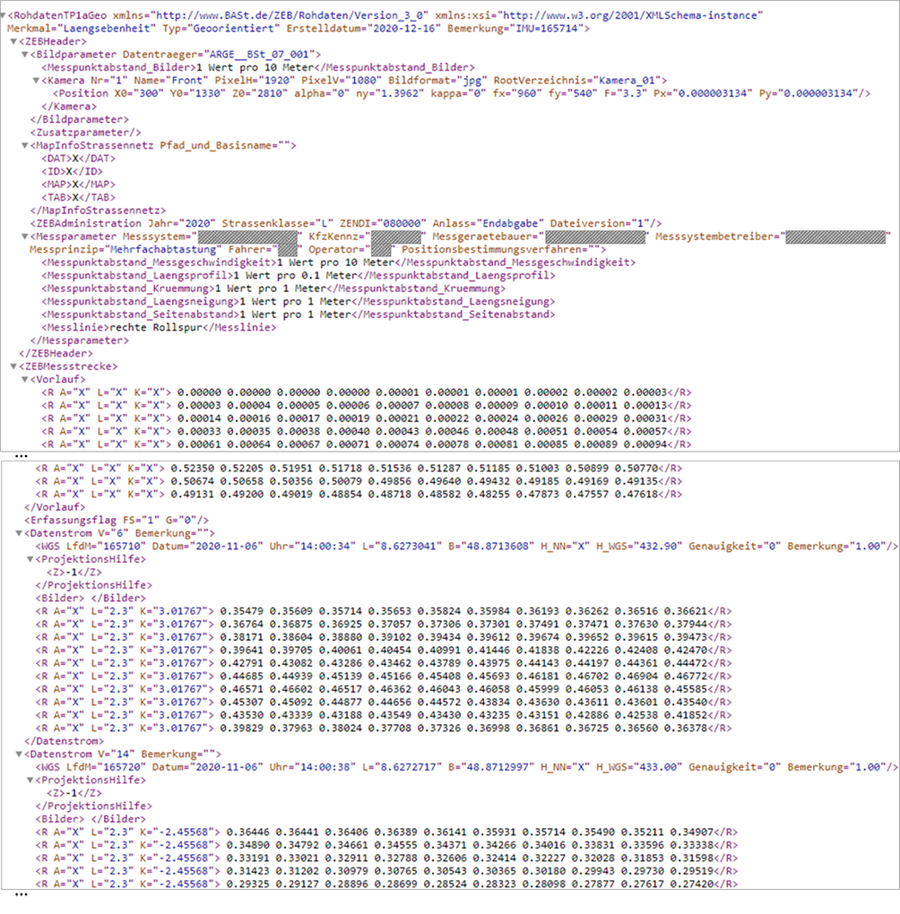 Figure 4.3.7.5.1 Fragment of a GEO raw data file with longitudinal evenness data