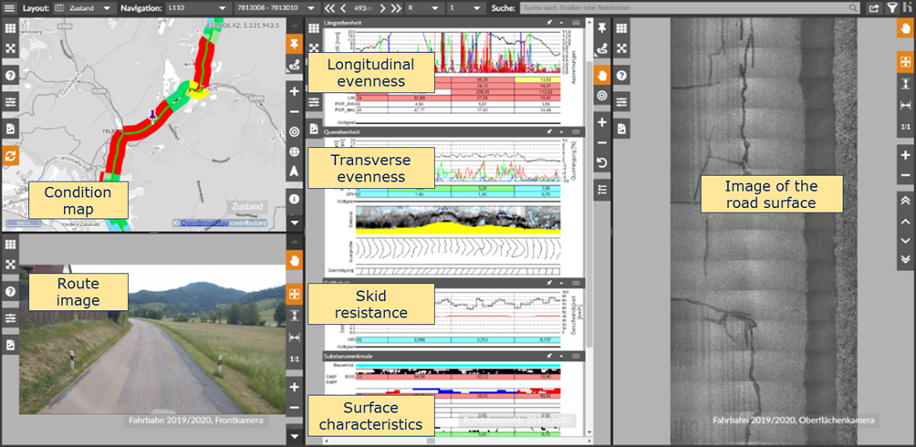 Figure 4.3.7.7.3 Examples of visual data control on the CDE/OnKo platform in 2020 for state roads in Baden-Württemberg
